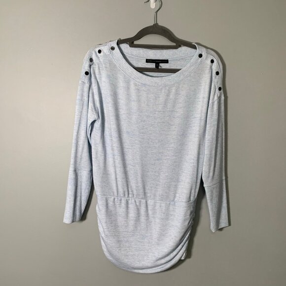 WHBM light heather blue long sleeve button detail stretch pullover shirt top - Picture 1 of 9